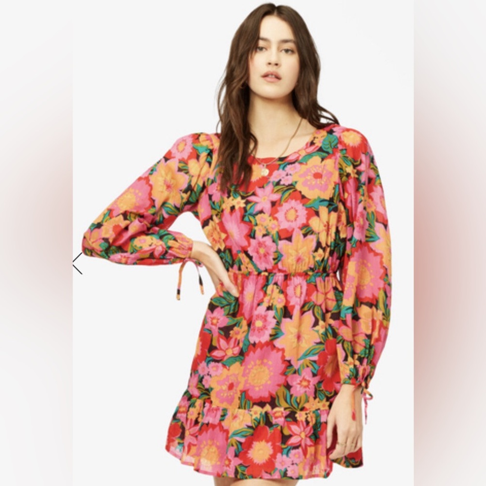 Billabong Heaven Sent Long Sleeve Mini Dress Tropical Print Sz M EUC
